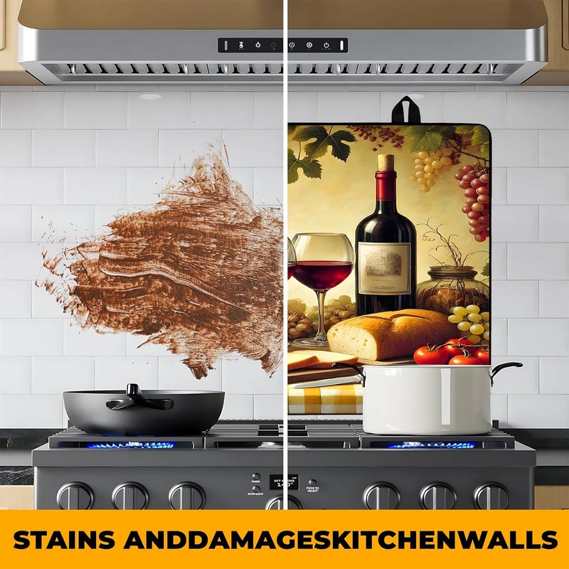 BVBOX Wine and Food Stove Top Cover Retro Flower Gas Stove Top Cover for Home Decoration Kitchen Pad Non-Stick Washable Cooktop Covers Countertop Protector Keep Stove Clean 28"x20" - Image 5